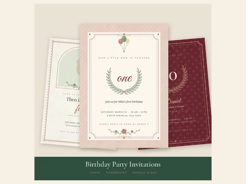 Birthday Party Suite: printable preview
