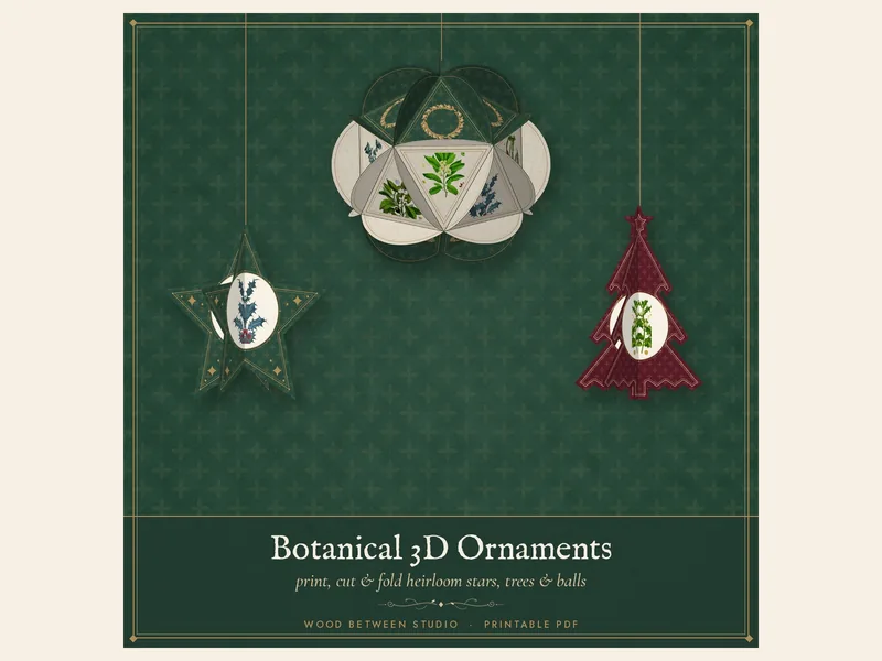 Botanical 3D Paper Ornaments: printable preview