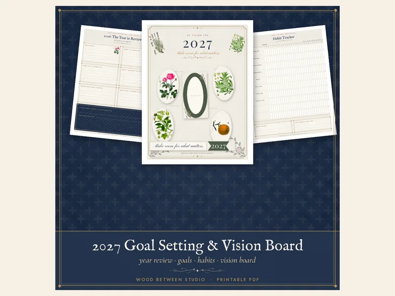 2027 Goal Setting & Vision Board Kit: printable preview