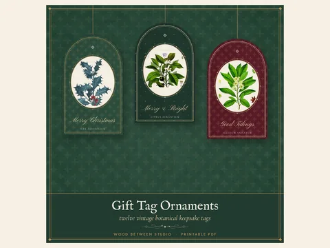 Vintage Botanical Gift Tag Ornaments: preview