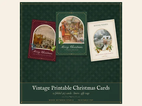 Vintage Printable Christmas Cards: preview