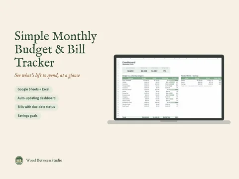 Simple Monthly Budget & Bill Tracker: product preview